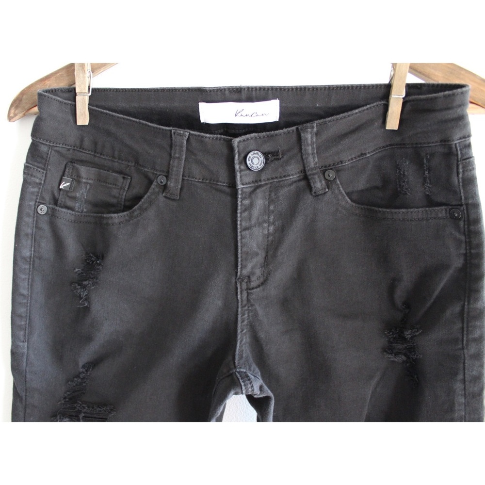 KanCan Preowned Raw Hem Distressed Washed Black Skinny Jeans 7 27 - Picture 2 of 9